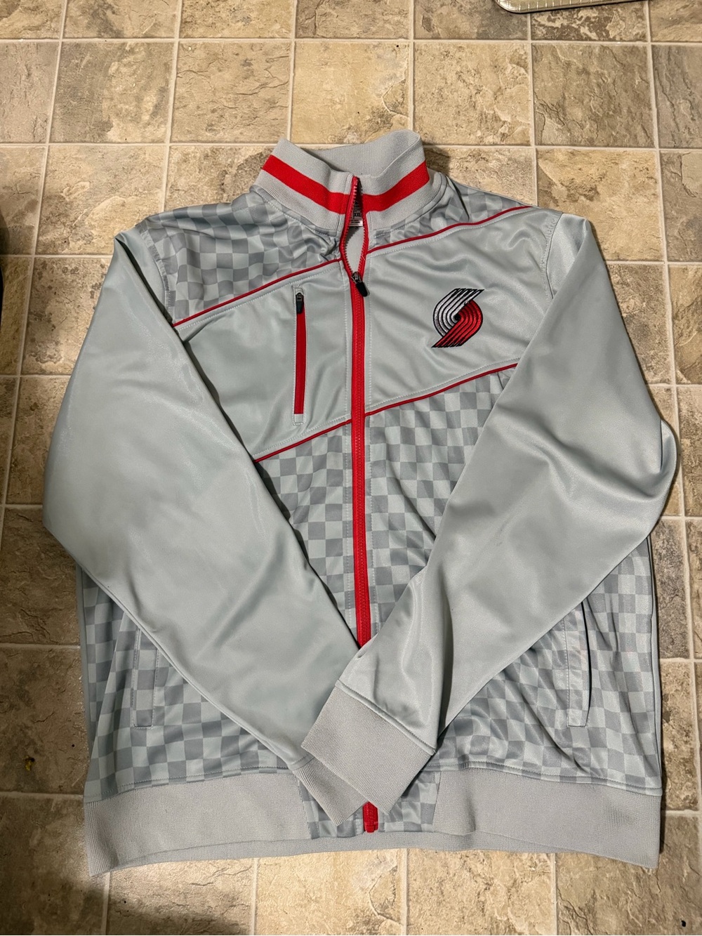 Men's Lightweight Gray & Red Track Jacket with Team Crest
